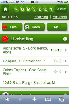 Startsida - Unibet i mobilen