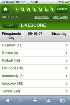 Odds - Unibet i mobilen