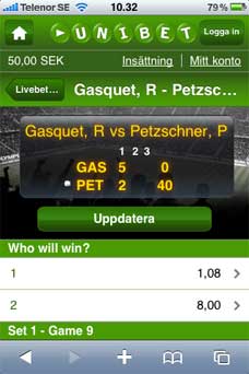 LIvebetting - Unibet i mobilen