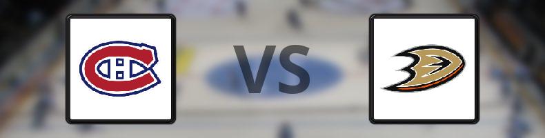 Montreal Canadiens - Anaheim Ducks odds, speltips, resultat i NHL