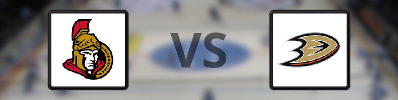 Ottawa Senators - Anaheim Ducks odds, speltips, resultat i NHL