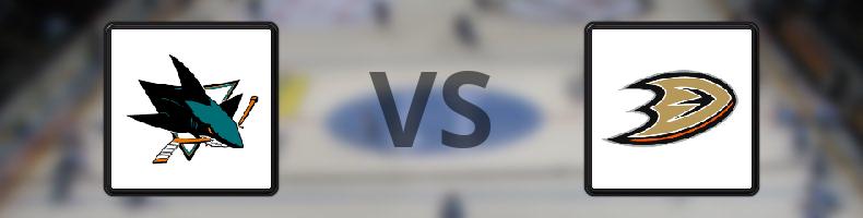 San José Sharks - Anaheim Ducks odds, speltips, resultat i NHL