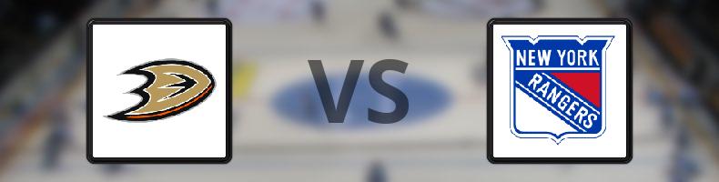 Anaheim Ducks - New York Rangers odds, speltips, resultat i NHL