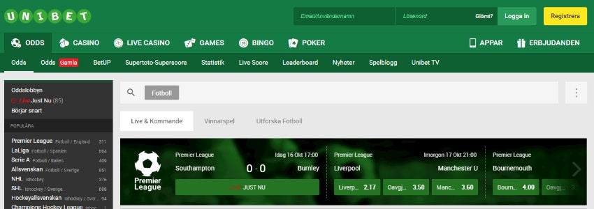 Unibet design och layout