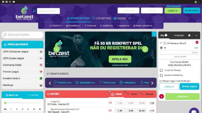 Betzest bonus, betting och live odds