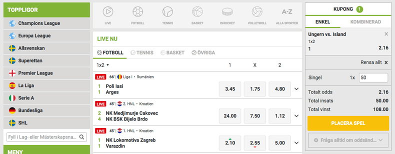 CampoBet sportsbook med odds och utbud.