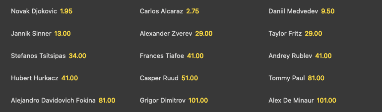 US Open 2023 odds herrar